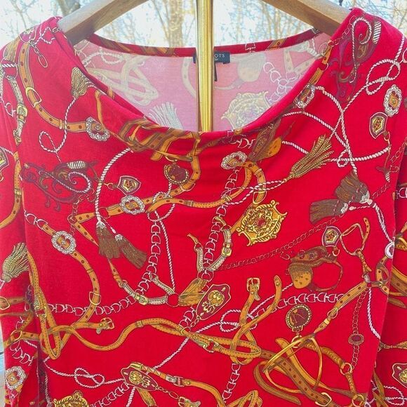 Talbots Red Gold Equestrian Cowl Neck Blouse Top - Picture 3 of 7
